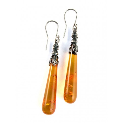 Boucles d'oreilles en ambre et argent 925 noirci