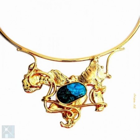 Collier artisanal unique avec agate bleue, pierre véritable