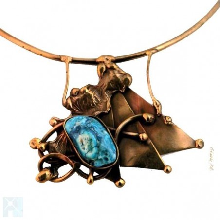 Collier bronze avec une pierre fine agate, bijou de créateur