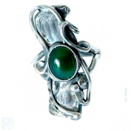 Bague argent avec une agate verte, pierre fine.