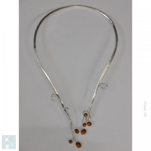 Bijou de mariage, collier argent avec ambre-collier fait main