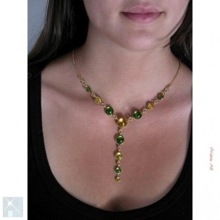 Collier jaune topaze et vert olive.