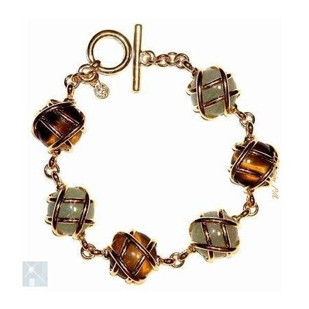 Bracelet artisanal souple avec l'aventurine et l'oeil de tigre. Bijou fait main.