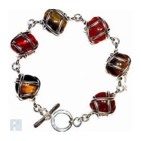 Bracelet multicolore avec des pierres fines, l'oeil de tigre et la cornaline.