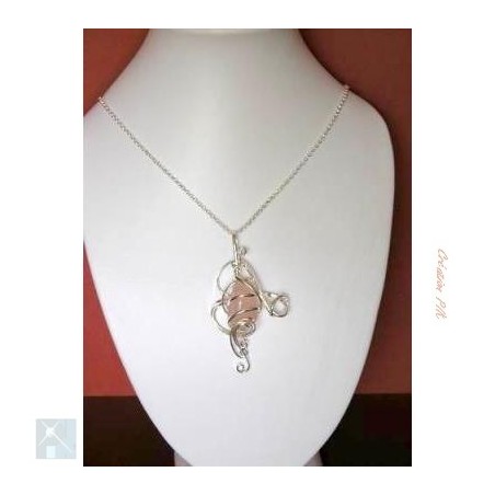 Pendentif argent avec quartz rose, pierre fine.