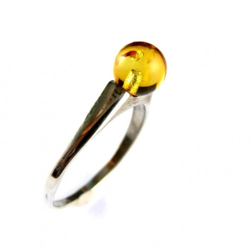 Bague Vintage En Argent Massif Avec Ambre - Forme Fleurs - Taille 54 - Occasion