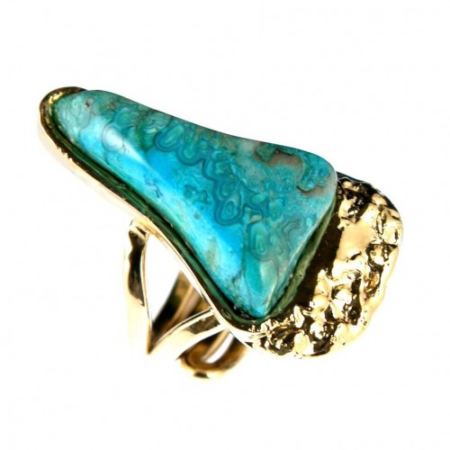 Bague artisanale unique avec agate bleue