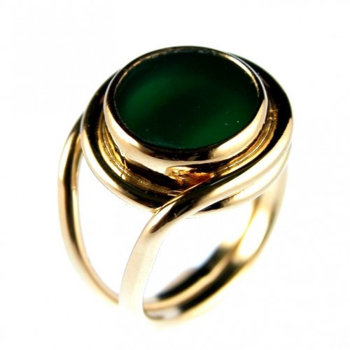 Bague plaquée or avec agate verte, création unique