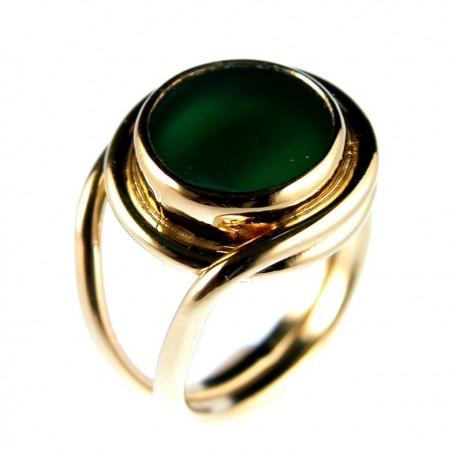 Bague plaquée or avec agate verte, création unique