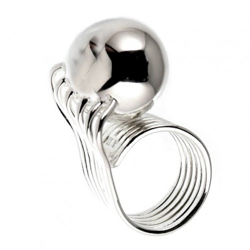 Boule argent, bague unique, fait main par artisan bijoutier