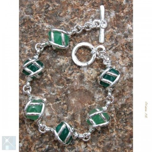 Bracelet argent monture en deux couleurs des pierres aventurine et agate verte