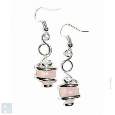 Boucles d'oreilles argentées avec quartz rose-pierre véritable