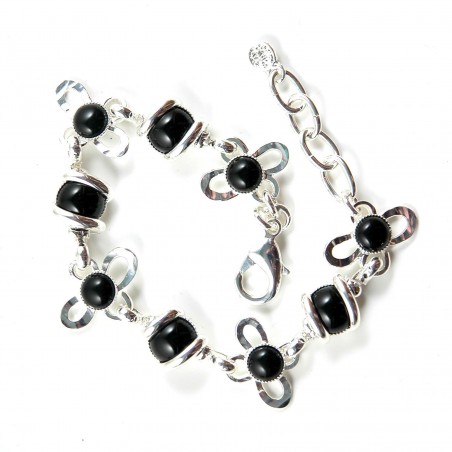 Bracelet argent fleurs martelées avec neuf pierres