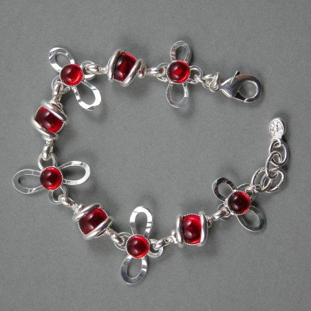 Bracelet fantaisie argent avec des pierres rouges-création PIK