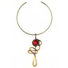 Long collier fantaisie de couleur bronze et rouge rubis