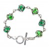 Bracelet argent six cabochons en verre de couleur vert péridot.