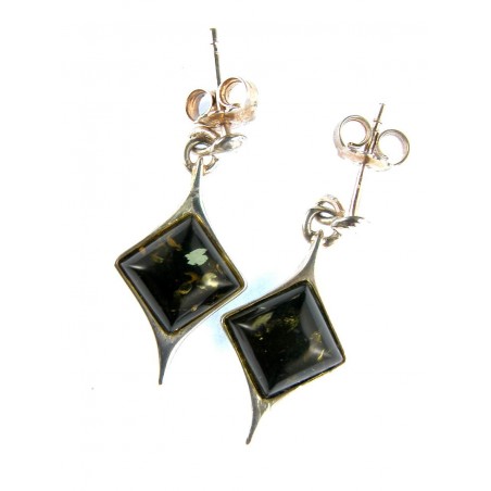 Bijou en ambre et argent, boucles d'oreille classique