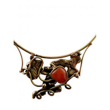 Collier d'artiste-bronze et cornaline