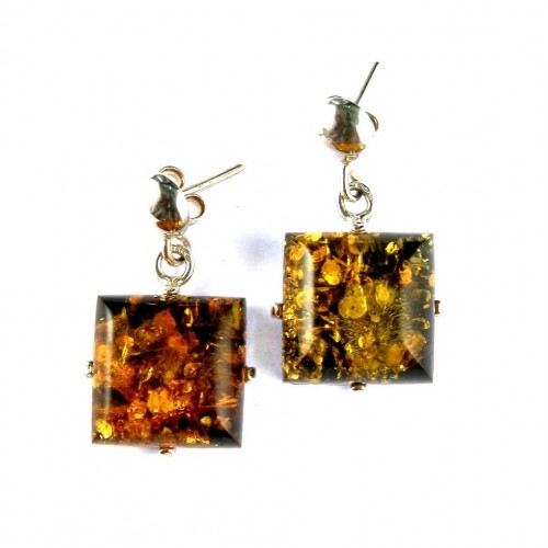 Boucles d'oreilles carrées en ambre et argent