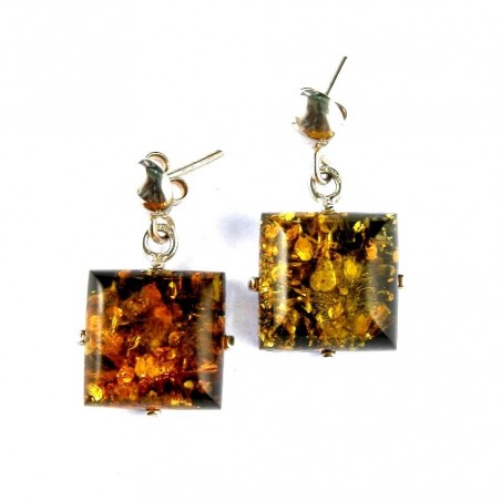 Boucles d'oreilles carrées en ambre et argent