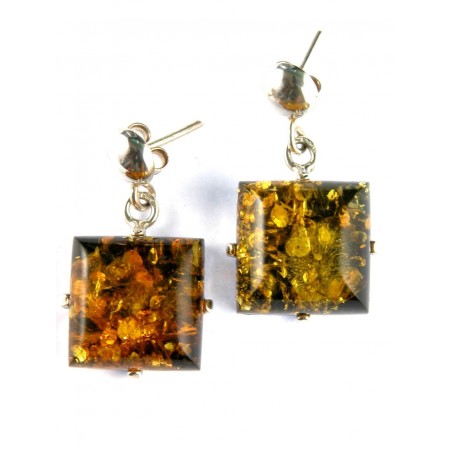 Boucles d'oreilles carrées en ambre et argent