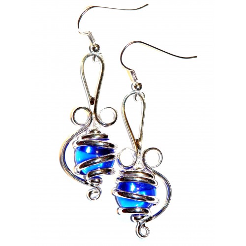 Bijou de créateur-boucles d'oreilles argent et bleu