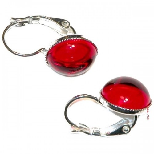 Boucles d'oreilles dormeuses, argent et rouge