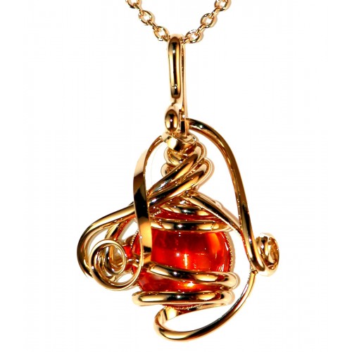 Petit pendentif or et orange-bijou fait main