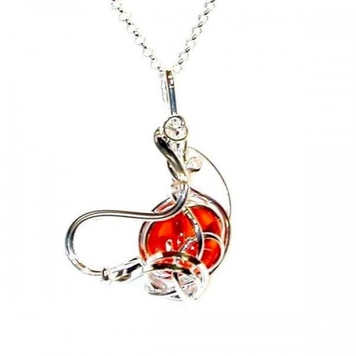 Pendentif original de créateur argent et orange