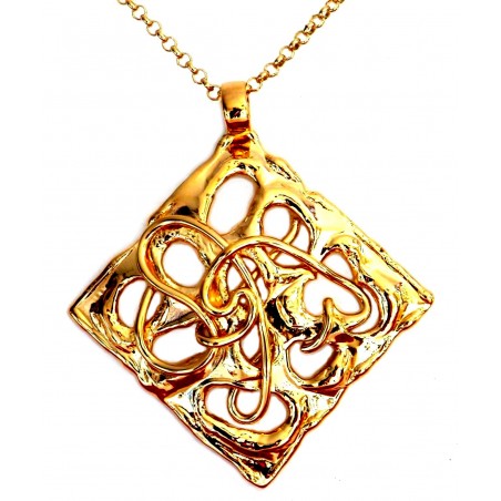 Pendentif doré, ajouré au centre, bijou unique fait main