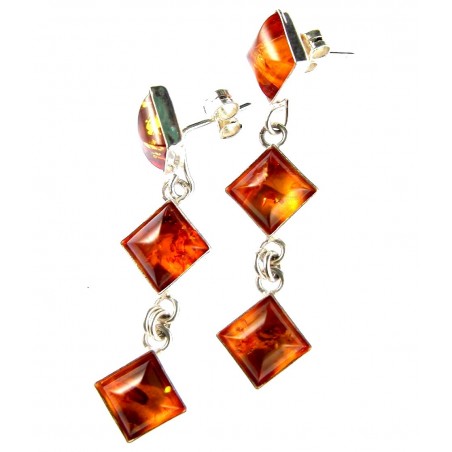 Boucles d'oreilles pendantes en argent et ambre