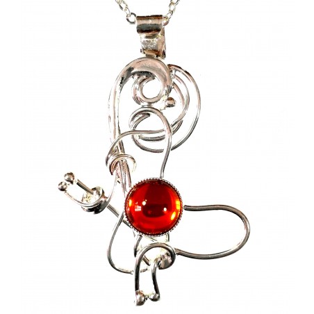 Petit pendentif artisanal argent et orange