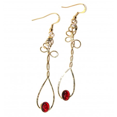 Boucles d'oreilles fantaisie uniques or et rubis