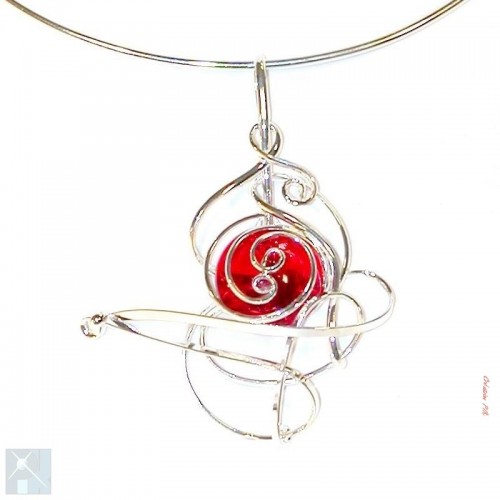 Collier argent de couleur rouge rubis, bijou pour femme