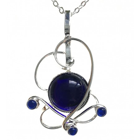 Pendentif artisanal unique argent et bleu saphir