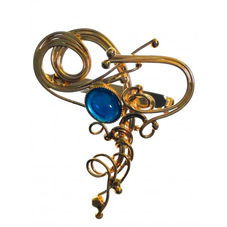 Artisanat d'art-broche unique, or et bleu