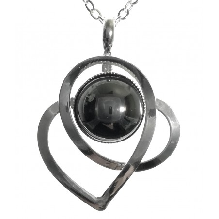 Bijou artisanal-pendentif argent, pierre noire hématite