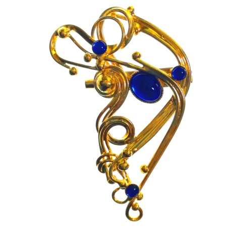 Broche de créateur, bijou or et bleu