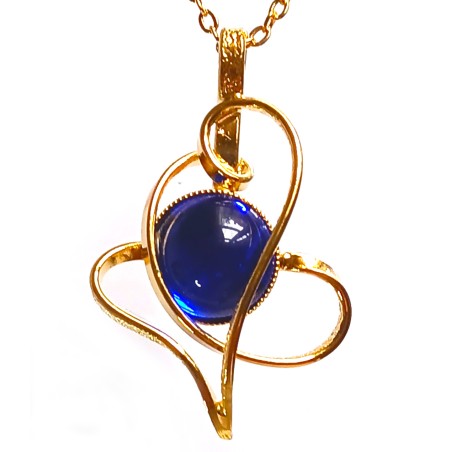 Pendentif sur chaine, bijou artisanal or et bleu