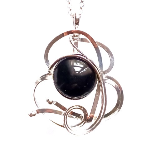 Pendentif unique argent et pierre noire