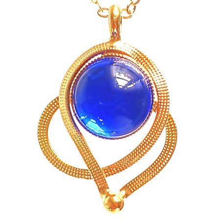 Pendentif fantaisie artisanal or et bleu saphir