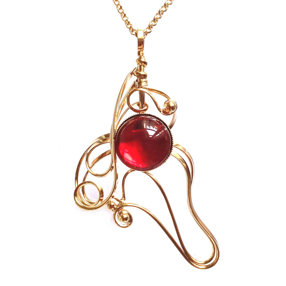 Pendentif éventail rouge filigrané en métal, création bijoux DIY - ArtKen6L