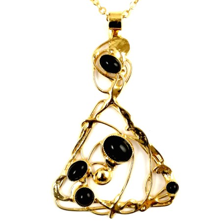 Pendentif doré-pierres noires, pièce unique