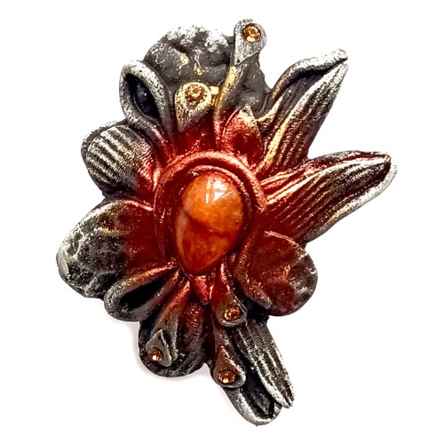 Broche fantaisie en résine couleur cuivre, or et bronze-bijou de créateur.