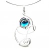 Collier argent avec un cabochon bleu clair, bijou contemporain