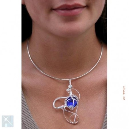 Collier de créateur bleu saphir et argent-bijou création PIK