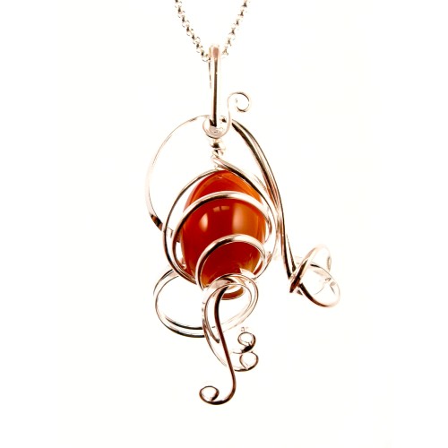 Pendentif fantaisie fabriqué à la main avec une pierre authentique-la cornaline.