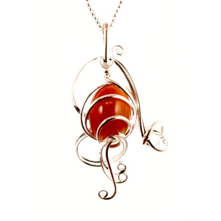Pendentif fantaisie fabriqué à la main avec une pierre authentique-la cornaline.