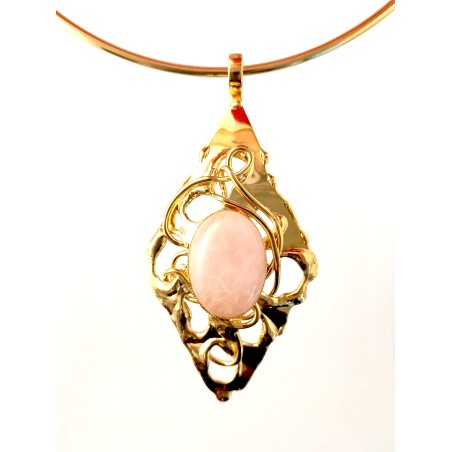 Collier avec quartz rose, bijou fait main