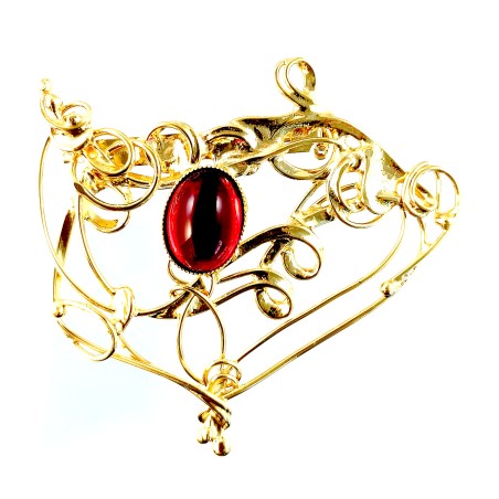 Broche d'art-bijou d'artiste or et rouge